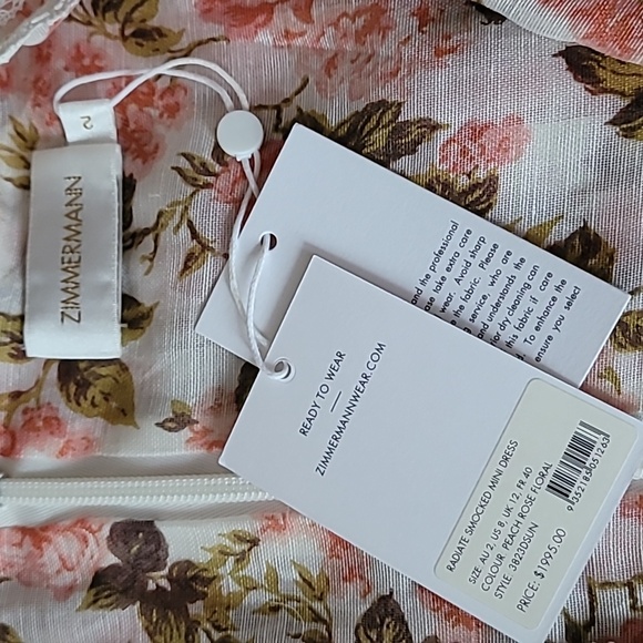 Zimmermann Radiate Smocked Mini Dress, Peach Rose Floral - Picture 6 of 16